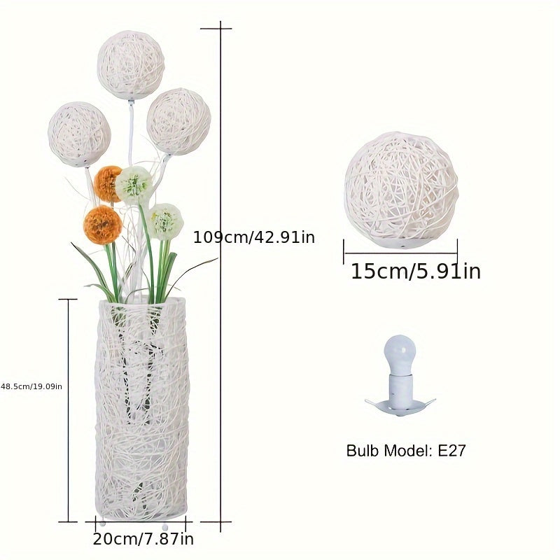 Modern Pastoral LED Floor Lamp: Decorative Hand-Woven Rattan Flower Night Light - Creative Standing Smart Lamp for Reading Living Room Bedroom Tea Room Club