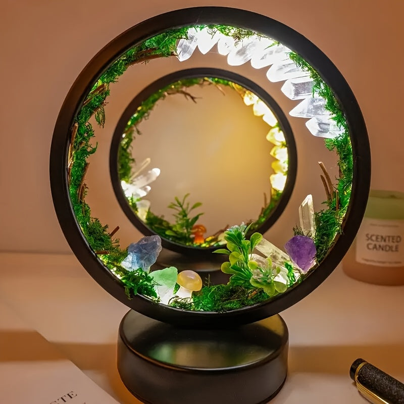 Enchanting Bohemian Crystal Mushroom Night Light - USB-Powered, Adjustable Brightness Table Lamp with Polished Natural Stones & Artificial Greenery - Ideal for Bedroom & Living Room Ambiance - Great Valentine's Day or Birthday Gift, Mushroom Decor