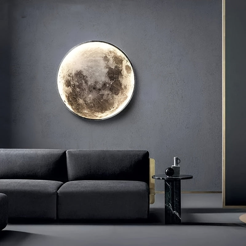 Large Moon Wall Sconce Plug In Modern LED Dimmable Wall Light With Remote Control 23.6 Inch 31W Black Wall Lamp Indoor Wall Mounted Lighting Ceiling Light For Living Room Bedroom