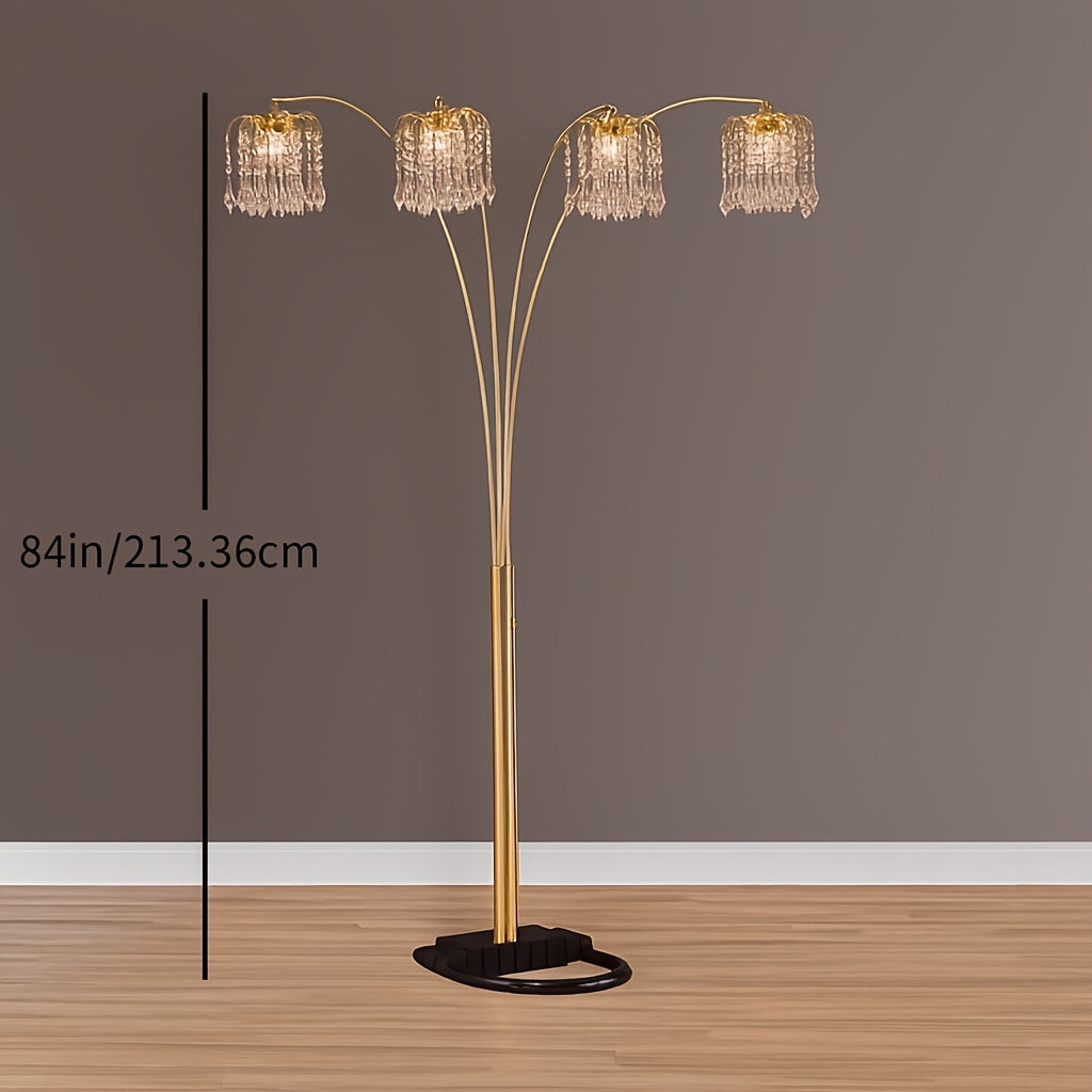 1pc Modern Luxury Crystal-Encrusted Multi-Head Floor Arc Lamp - 84\