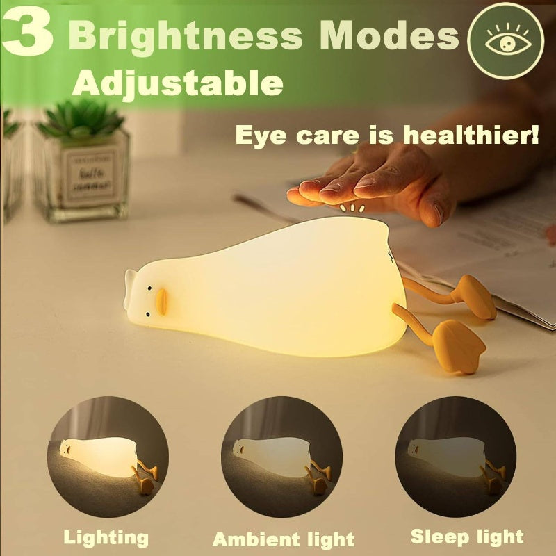 Cute Duck Night Light, Rechargeable Fun Lying Flat Duck Lamp, LED Squishy Animal Novelty Lamp, Light up Duck Great, 3 Level Dimmable Nursery Nightlight Lamp, Bedside Lamp, Nursery Decor, Playful Lamp, Whimsical Lighting, Durable Construction, Soft Lightin