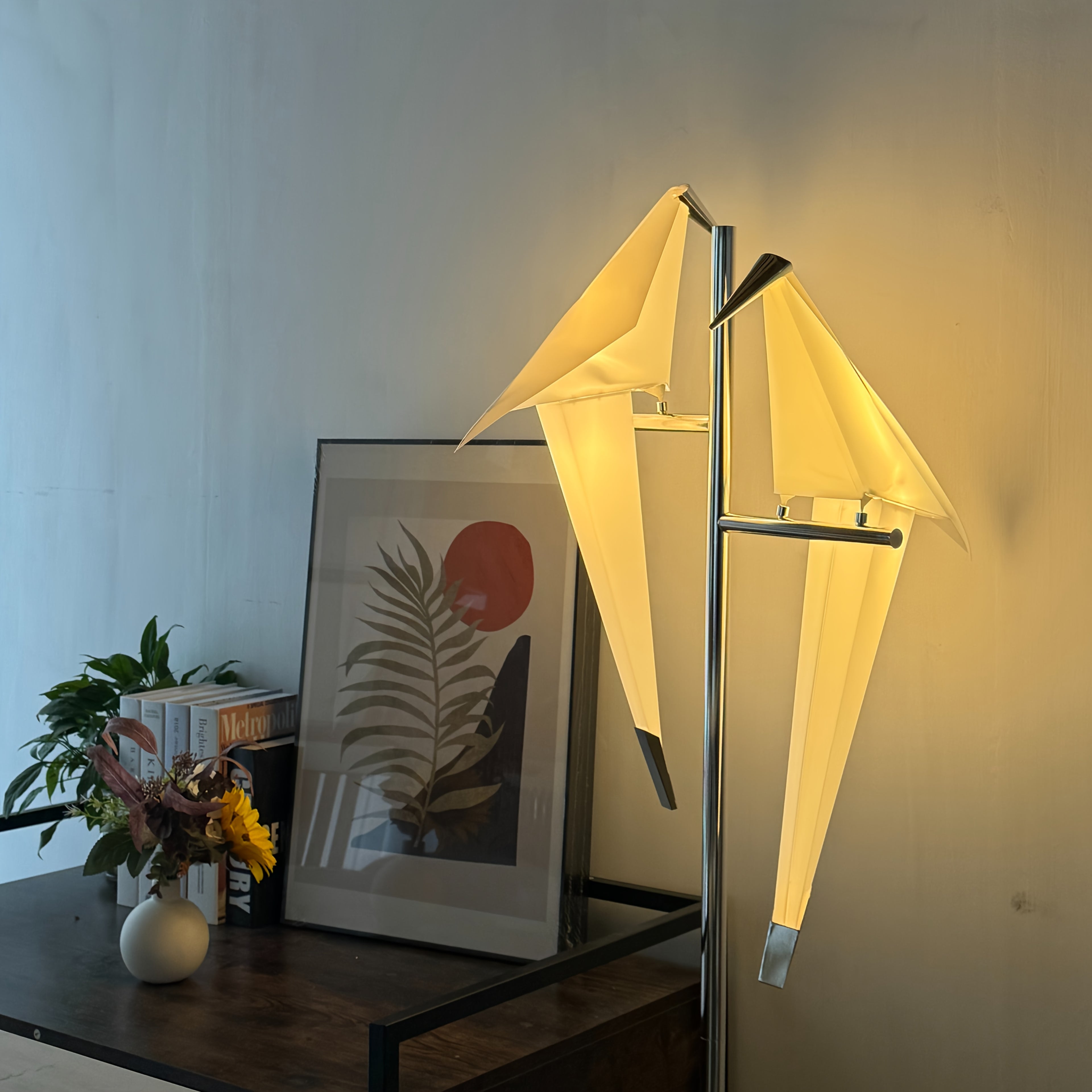 Swingable Bird Floor Lamp 69 Inch Golden Two Swingable Bird Floor Lamps | Creative Home Decor, Modern Silvery Origami Bird Standing Lamp, Reading Lamp for Living Rooms, Bedrooms, Dining Rooms & Offices, Stable Base