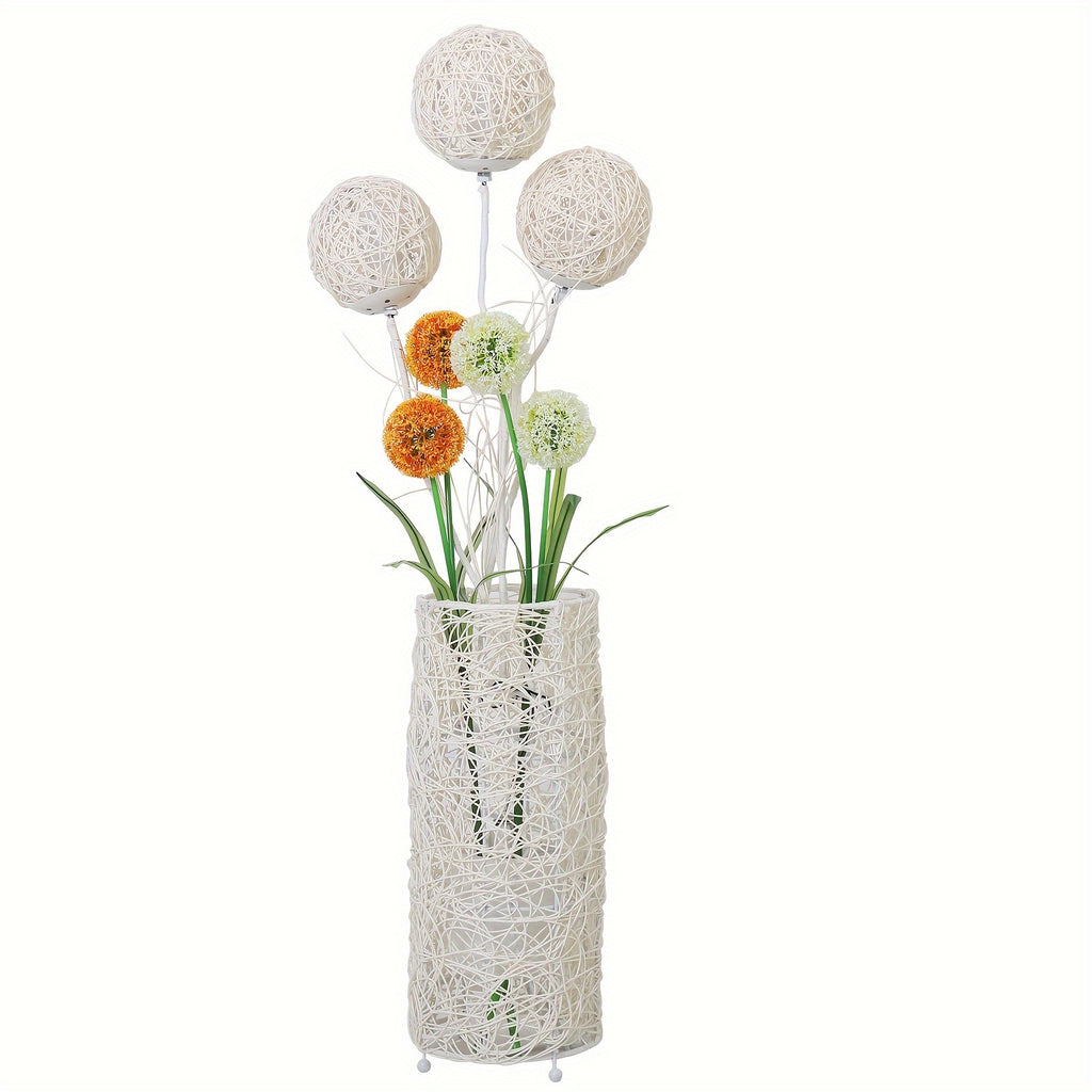 Modern Pastoral LED Floor Lamp: Decorative Hand-Woven Rattan Flower Night Light - Creative Standing Smart Lamp for Reading Living Room Bedroom Tea Room Club