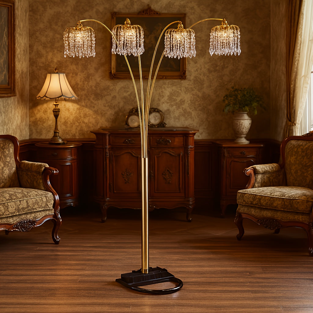 1pc Modern Luxury Crystal-Encrusted Multi-Head Floor Arc Lamp - 84\