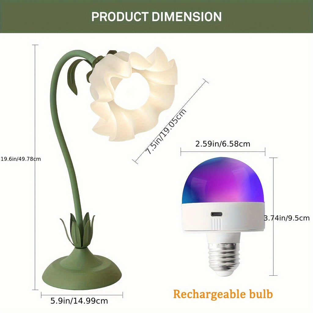 Flower Shape RGB Table Lamp Remote Control, Rechargeable, Adjustable Design For Bedroom, Living Room, Desk, Mood Lighting