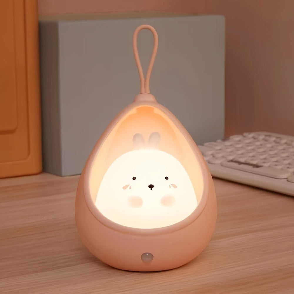 Smart Night Light Motion Sensor Warm Light USB Rechargeable Cute Animal LED Desk Lamp Gifts Silicone Wall Lights for Bedroom, Modern Style, Solid Color, USB Powered, Lithium Battery, Plastic Shade, Tabletop Mounting, Downlight Lighting Method, Switch Cont