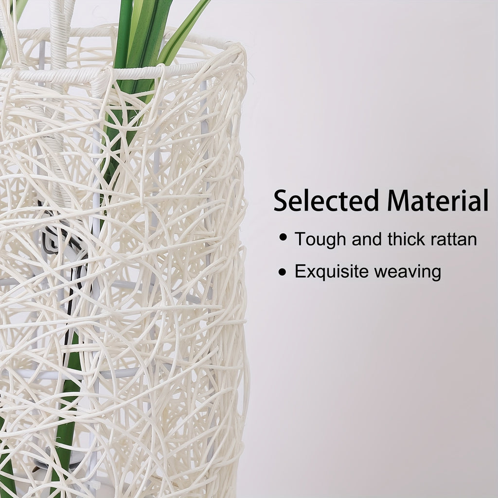 Modern Pastoral LED Floor Lamp: Decorative Hand-Woven Rattan Flower Night Light - Creative Standing Smart Lamp for Reading Living Room Bedroom Tea Room Club