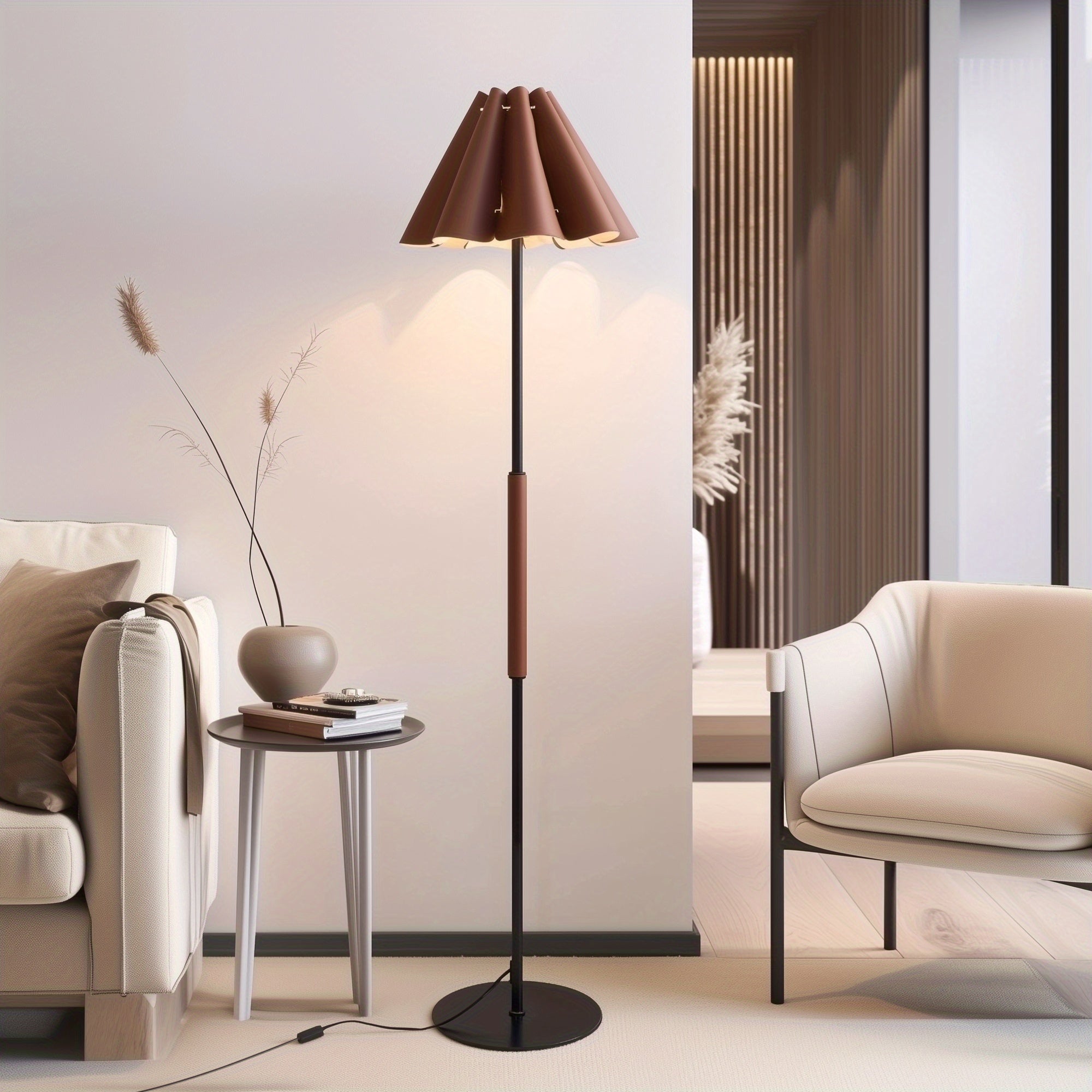 Modern Leather-Like Standing Floor Lamp with Soft Ambient Light – Adjustable Color Temperature, USB-Powered for Living Room, Bedroom & Office Decor, Elegant Home Lighting, Adjustable Lighting, Contemporary Lighting, Metallic Finish