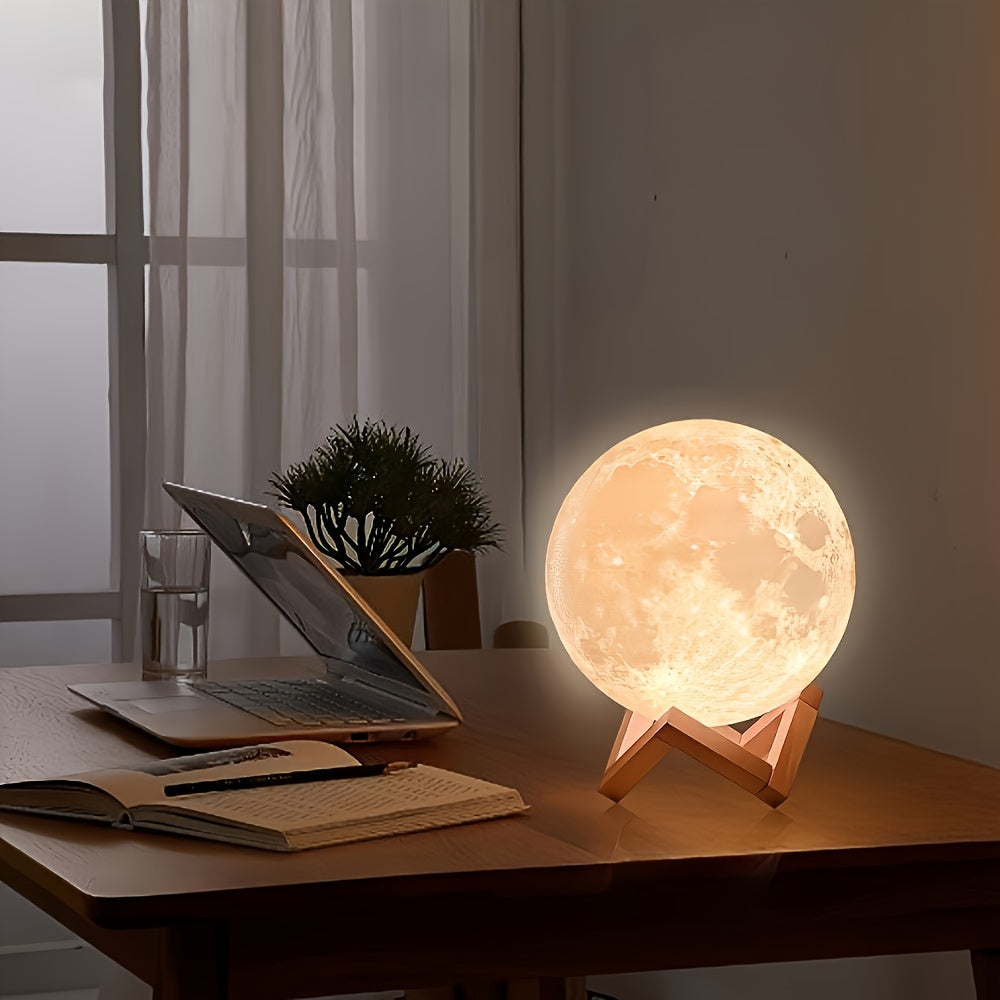 Moon Lamp 128 Colors Moon Night Light LED 3D Printed Moon Lamp 5.9 Inch Table Lamp with Stand and Remote Control USB Plug