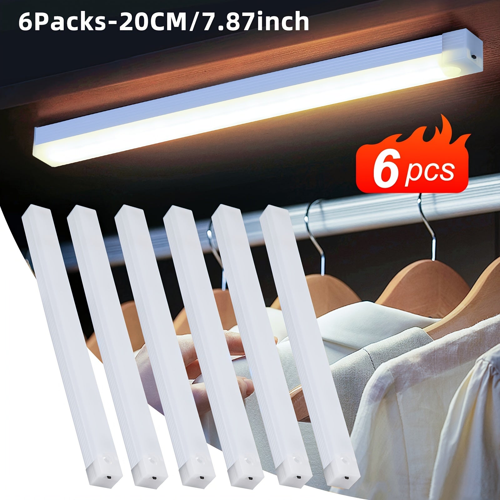 6\u002F2pcs LED Motion Sensor Light Wireless USB Rechargeable Night Lamp Room Motion Detector Light Magnetic Dimmable Under Cabinet Lamp for Kitchen, Bedroom Wardrobe Sink Cupboard Stairs Workspace