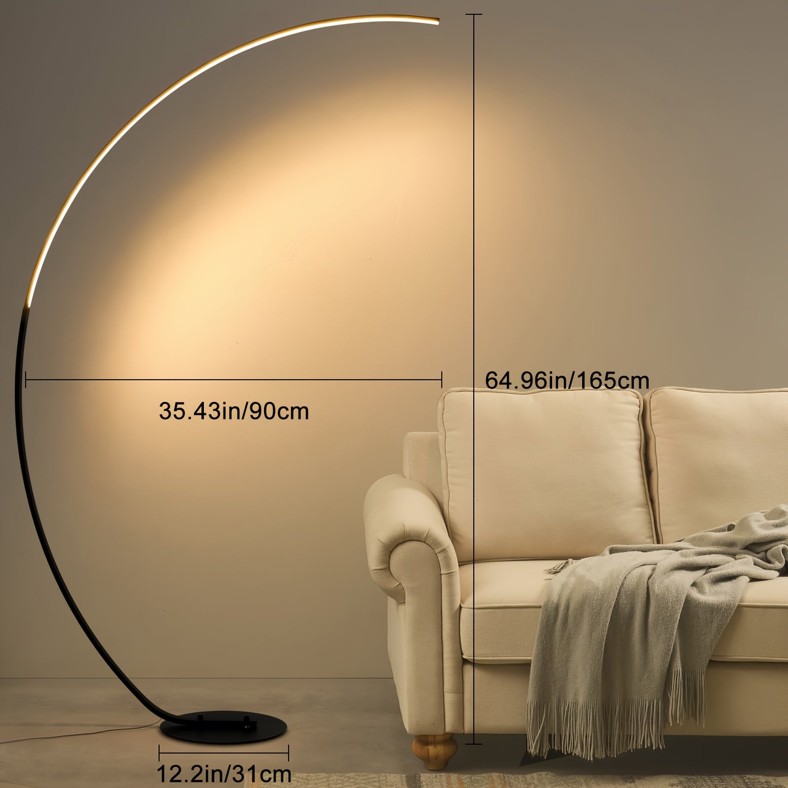 65 Inch Arched Floor Lamp With Remote, Modern Floor Lamp With 3 Color Temperatures Dimmable Black LED Color Changing Curved Ambient Lighting For Bedroom And Living Room