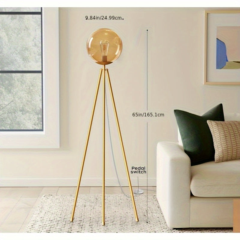65-inch Modern Glass-shaded Tripod Floor Lamp, A Golden Standing LED Bulb Lamp for The Living Room, Featuring A Stable Tripod Base And Flexible Light Control, Suitable for Living Rooms, Bedrooms, Studies, And Offices.