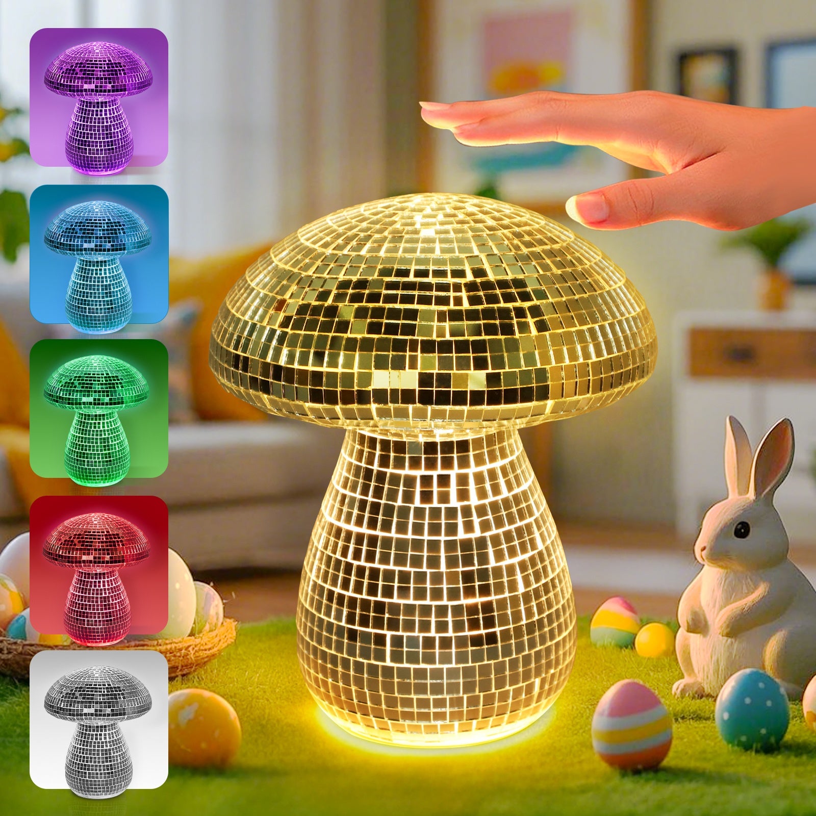 Silver Mushroom Lamp, Rechargeable Mushroom Lamp Cordless Touch Lamp, 7 Colors, 2 Modes RGB & Warm White Lighting Nightstand Lamp Mushroom Night Lights Ambient Lighting Aesthetic Room Decor