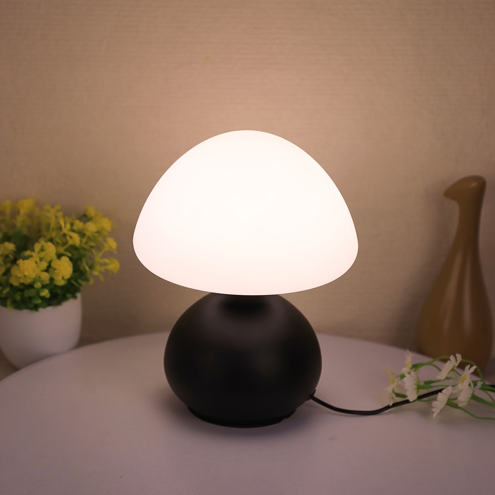 1pc Simple Creative Retro Ball Base Mushroom Table Lamp, USB Plug, Three-Color Switchable Stepless Dimming, Desktop Decorative Light, Night Light, Gift Lamp, Suitable for Bedroom, Study Room, Dormitory, Living Room, Multiple Occasions, Computer Bed Lamp D