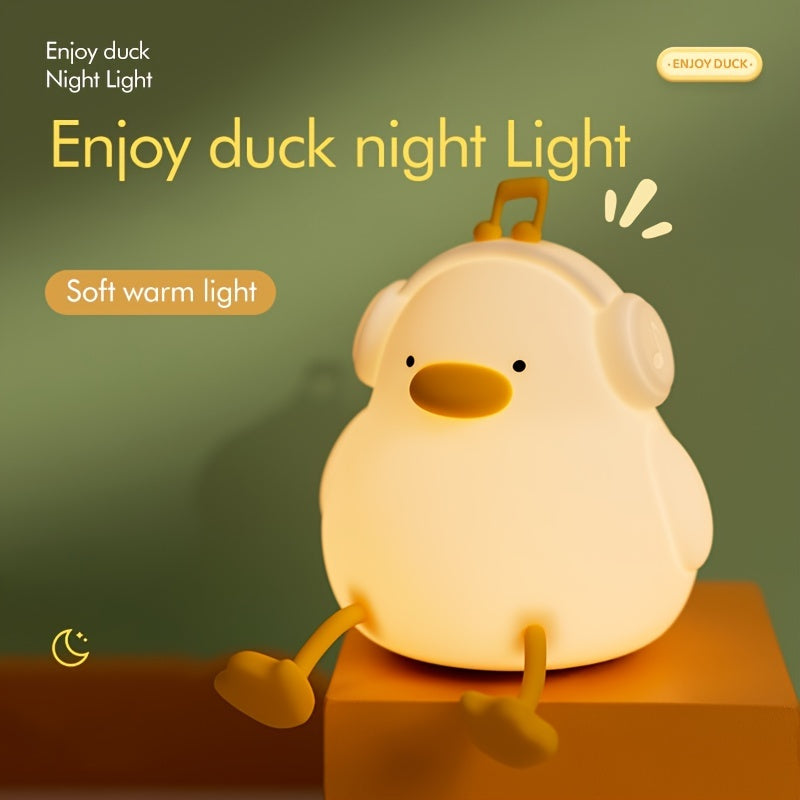 Happy Duck Enjoy Duck Silicone Night Light Smart Patting Light USB Rechargeable Bedhead Sleep Light Touch Sensing Atmosphere Light Three Levels Dimmable Timetable Room Decoration Christmas Birthday Gift Animal Cute Duck Light