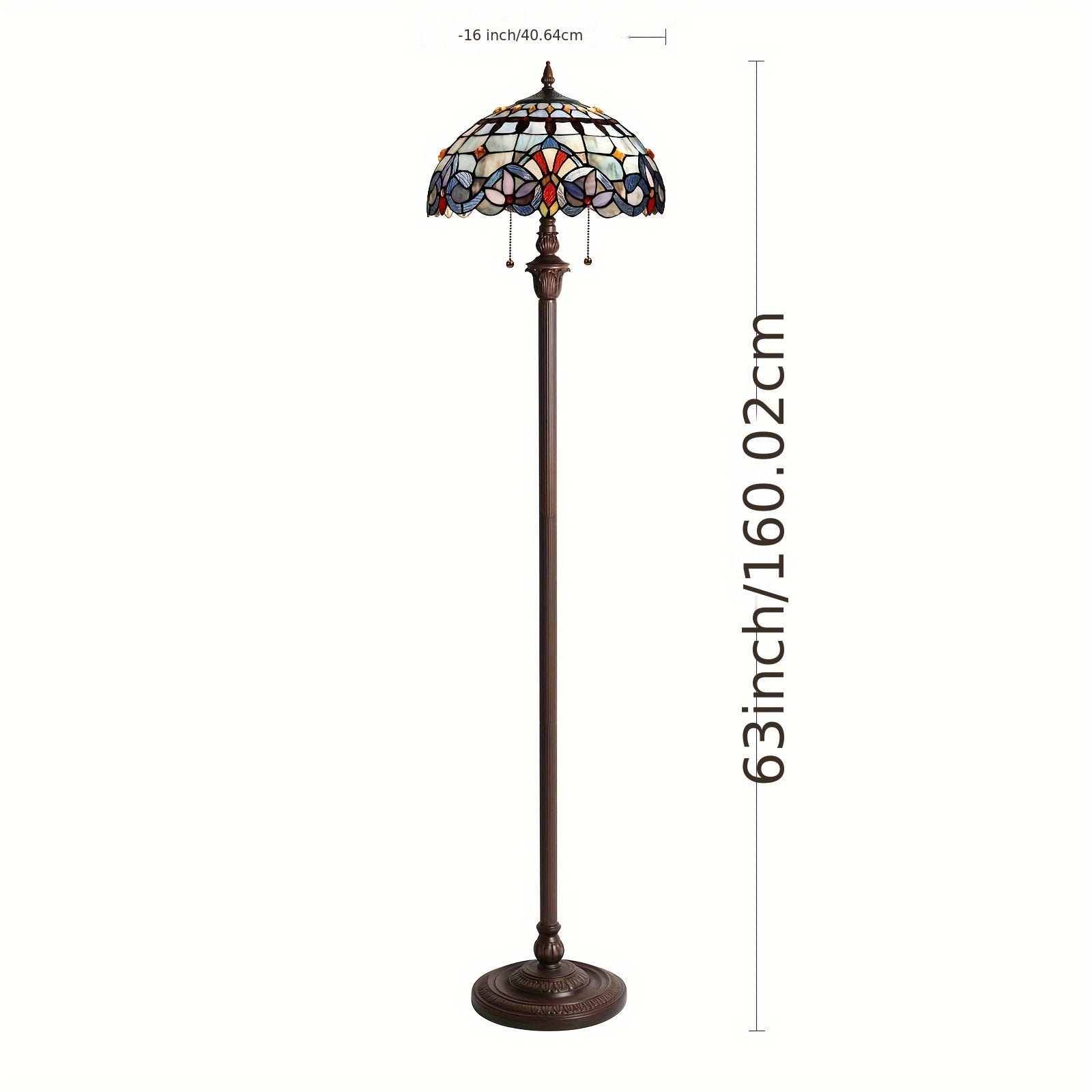 Satined Glass Floor Lamp 16X16X63 Inches Stained Glass Standing Reading Light 2-Light Mission Antique Style Pole Corner Lamp Classic Vintage Standing Lamp With Pull Chain Switch Adjustable Decor Bedroom Living Room Home Office