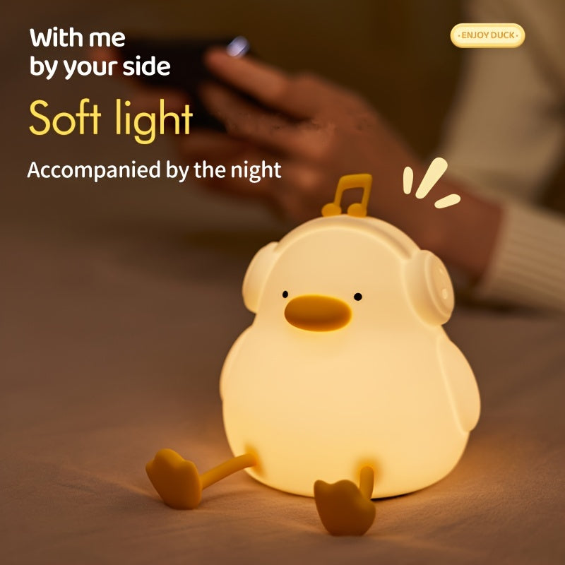 Happy Duck Enjoy Duck Silicone Night Light Smart Patting Light USB Rechargeable Bedhead Sleep Light Touch Sensing Atmosphere Light Three Levels Dimmable Timetable Room Decoration Christmas Birthday Gift Animal Cute Duck Light