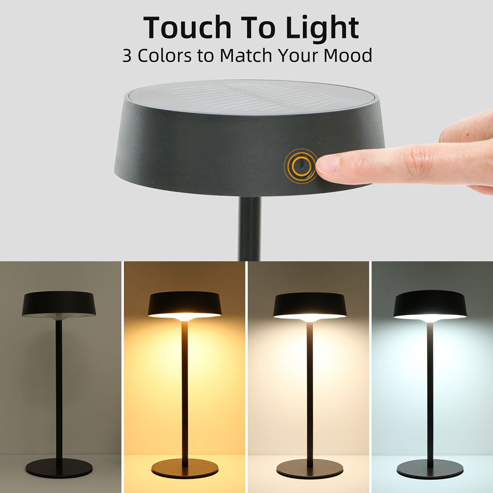 2 Pack\u002F1 Pack Cordless LED Table Lamp, USB Rechargeable + Solar Powered Outdoor Lamps for Patio Table, IP65 Waterproof, 3 Colors, Dimmable, 4000mAh Battery, Touch Control, Portable Night Light for Bedroom, Restaurant, Bars, Power Outages, Hurricane