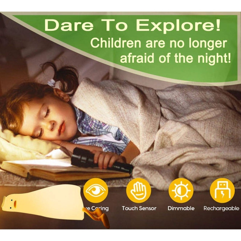 Cute Duck Night Light, Rechargeable Fun Lying Flat Duck Lamp, LED Squishy Animal Novelty Lamp, Light up Duck Great, 3 Level Dimmable Nursery Nightlight Lamp, Bedside Lamp, Nursery Decor, Playful Lamp, Whimsical Lighting, Durable Construction, Soft Lightin