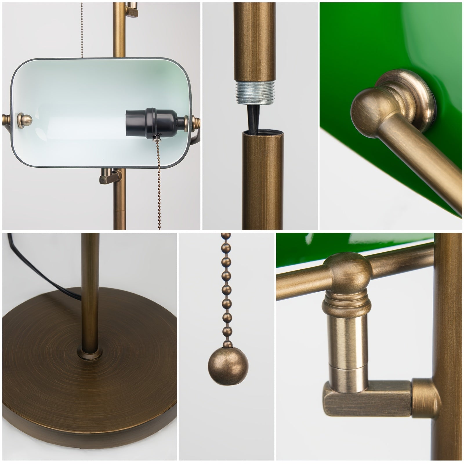 Green Glass Bankers Floor Lamp Classic Vintage Standing Lamp with Pull Chain Switch Adjustable Arm Reading Floor Light for Bedroom Headboard Workplace Office Piano Style Lamp(Without Bulb)