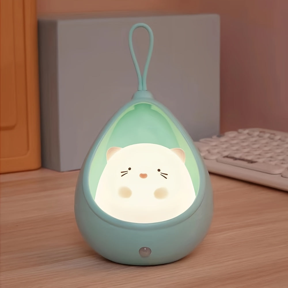 Smart Night Light Motion Sensor Warm Light USB Rechargeable Cute Animal LED Desk Lamp Gifts Silicone Wall Lights for Bedroom, Modern Style, Solid Color, USB Powered, Lithium Battery, Plastic Shade, Tabletop Mounting, Downlight Lighting Method, Switch Cont