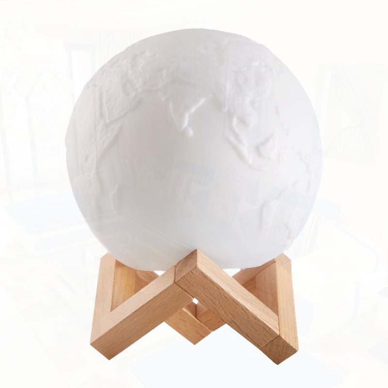 3D Color-Changing LED Earth Moon Lamp with Wood Stand - Smart Lighting with Remote Control, USB-Powered Cordless Operation, White & Black Globe with World Map Design, 7.5'' Height for Bedroom, Living Room, Home Office Decor - Ideal Gift for Housewarming,