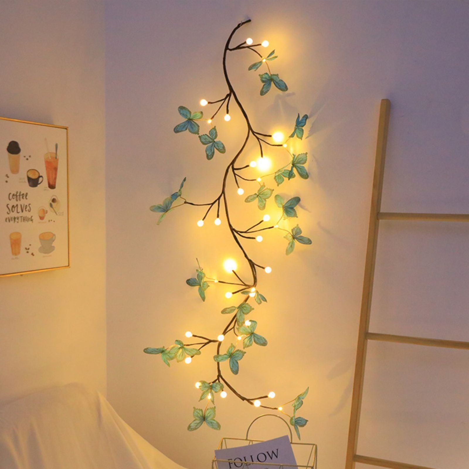 1pc 1.2M 48 Led\u002F1.6M 72 Led Romantic Butterfly Decoration Bendable Modeling Rattan Fairy Lights With Remote Control, Home Wedding Mother'S Day Valentine'S Day Party Bedroom Living Room Wall Decoration Modeling Light, Outdoor Tree Branch Ambient Light