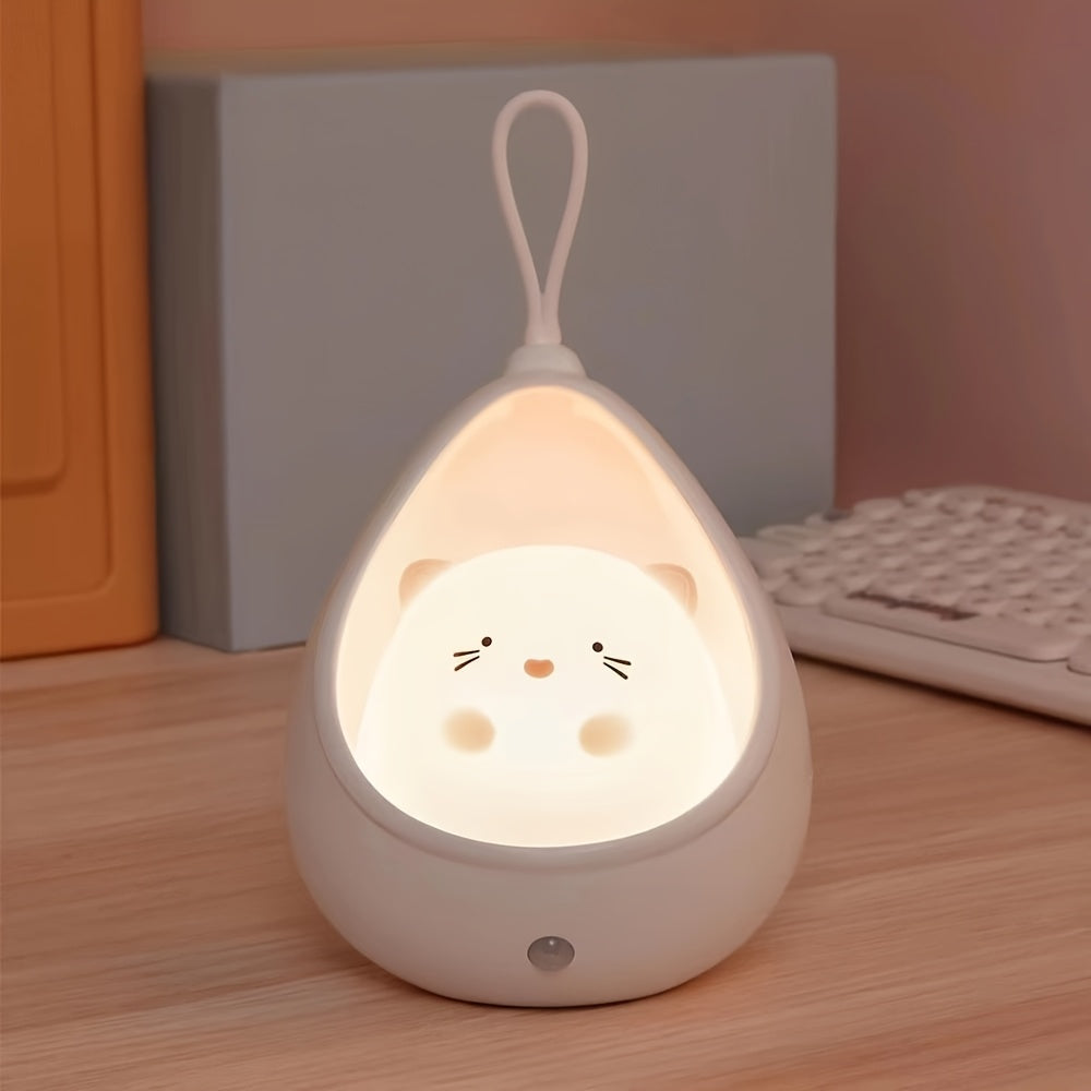 Smart Night Light Motion Sensor Warm Light USB Rechargeable Cute Animal LED Desk Lamp Gifts Silicone Wall Lights for Bedroom, Modern Style, Solid Color, USB Powered, Lithium Battery, Plastic Shade, Tabletop Mounting, Downlight Lighting Method, Switch Cont