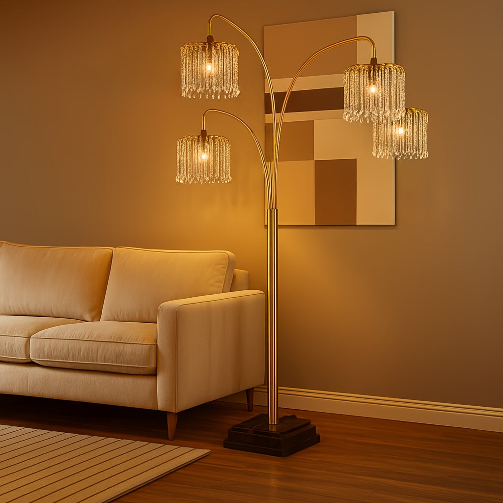 1pc Modern Luxury Crystal-Encrusted Multi-Head Floor Arc Lamp - 84\