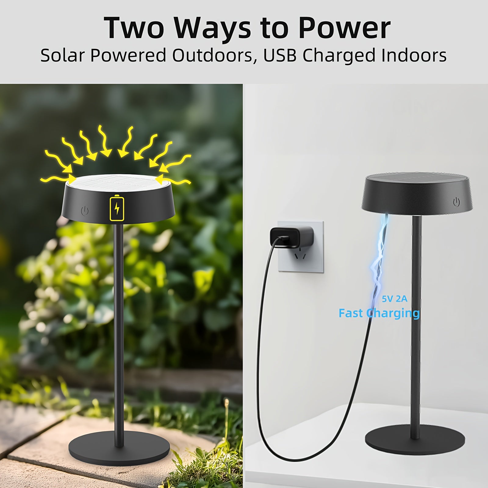 2 Pack\u002F1 Pack Cordless LED Table Lamp, USB Rechargeable + Solar Powered Outdoor Lamps for Patio Table, IP65 Waterproof, 3 Colors, Dimmable, 4000mAh Battery, Touch Control, Portable Night Light for Bedroom, Restaurant, Bars, Power Outages, Hurricane