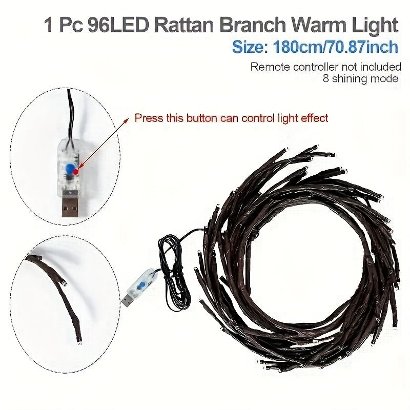 Wall Light Soft Vine Light, 96\u002F144 LED Beads, 8 Modes Branch Light, USB Powered Indoor Decoration Atmosphere Light, Suitable For Bedroom, Room, Party, Holiday, Christmas Birthday Gift Is Very Suitable As A Christmas Gift