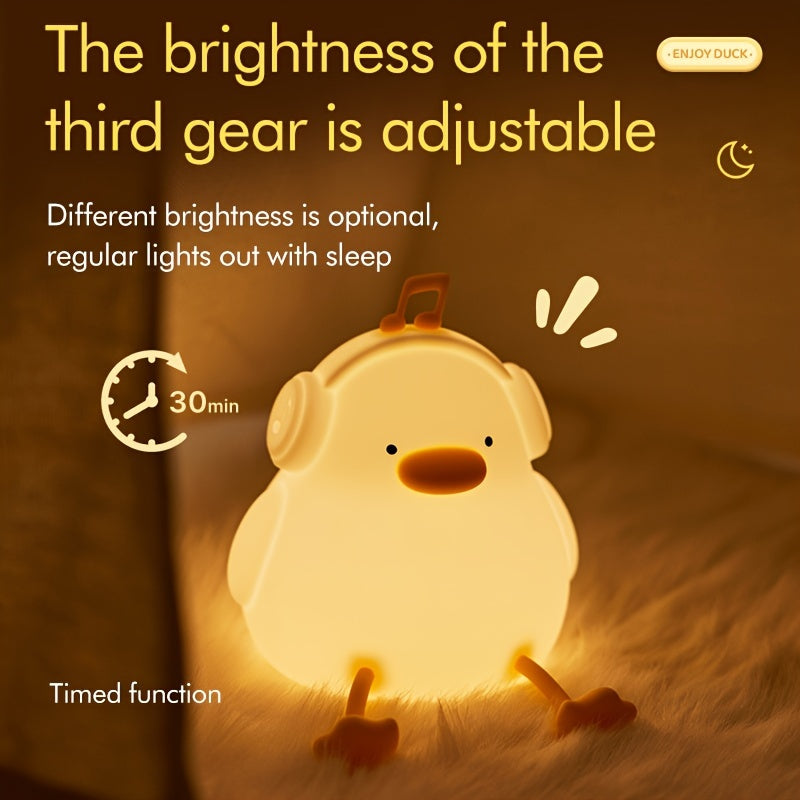 Happy Duck Enjoy Duck Silicone Night Light Smart Patting Light USB Rechargeable Bedhead Sleep Light Touch Sensing Atmosphere Light Three Levels Dimmable Timetable Room Decoration Christmas Birthday Gift Animal Cute Duck Light