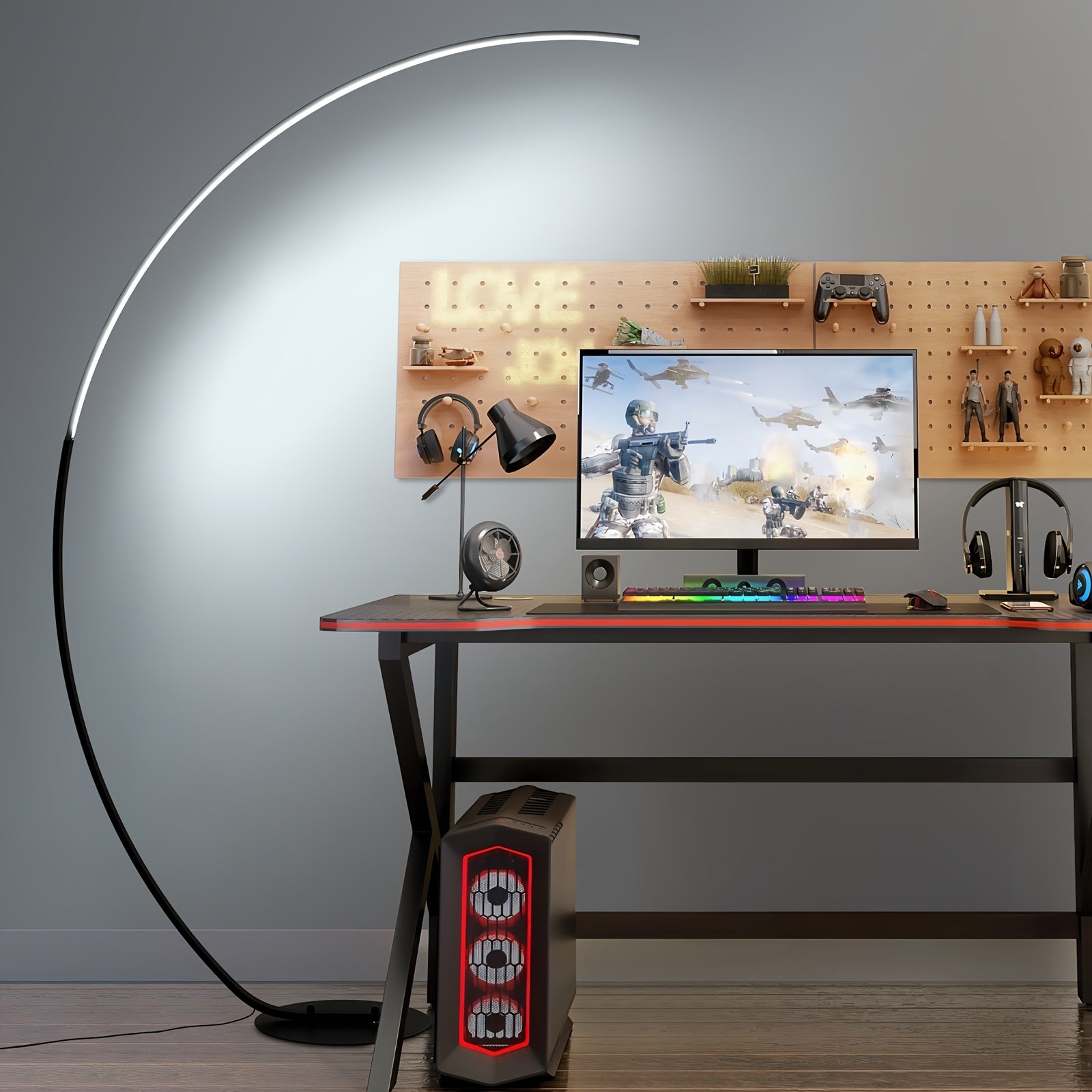 65 Inch Arched Floor Lamp With Remote, Modern Floor Lamp With 3 Color Temperatures Dimmable Black LED Color Changing Curved Ambient Lighting For Bedroom And Living Room