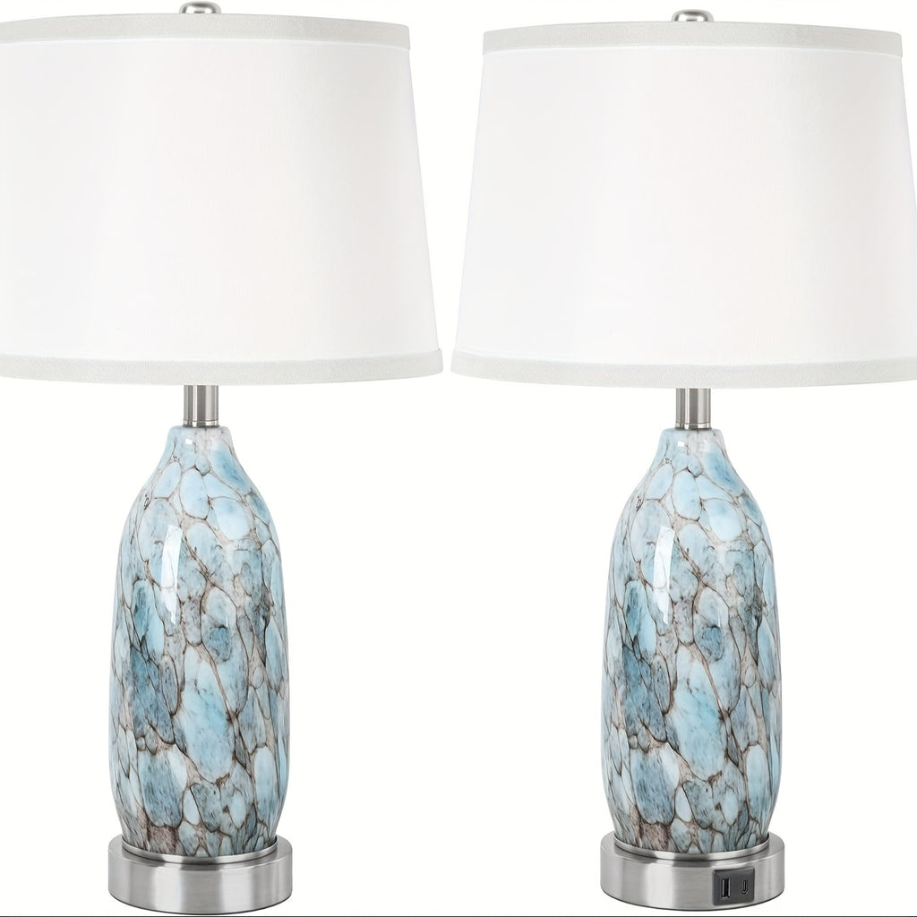 Set of 2 Table Lamps with LED Night Light, 24 inch Unique Nightstand Lamps with Upgraded USB A+C Charging Ports, Blue Bedside Lamps for Bedroom, Livingroom End Table, Nursery Room