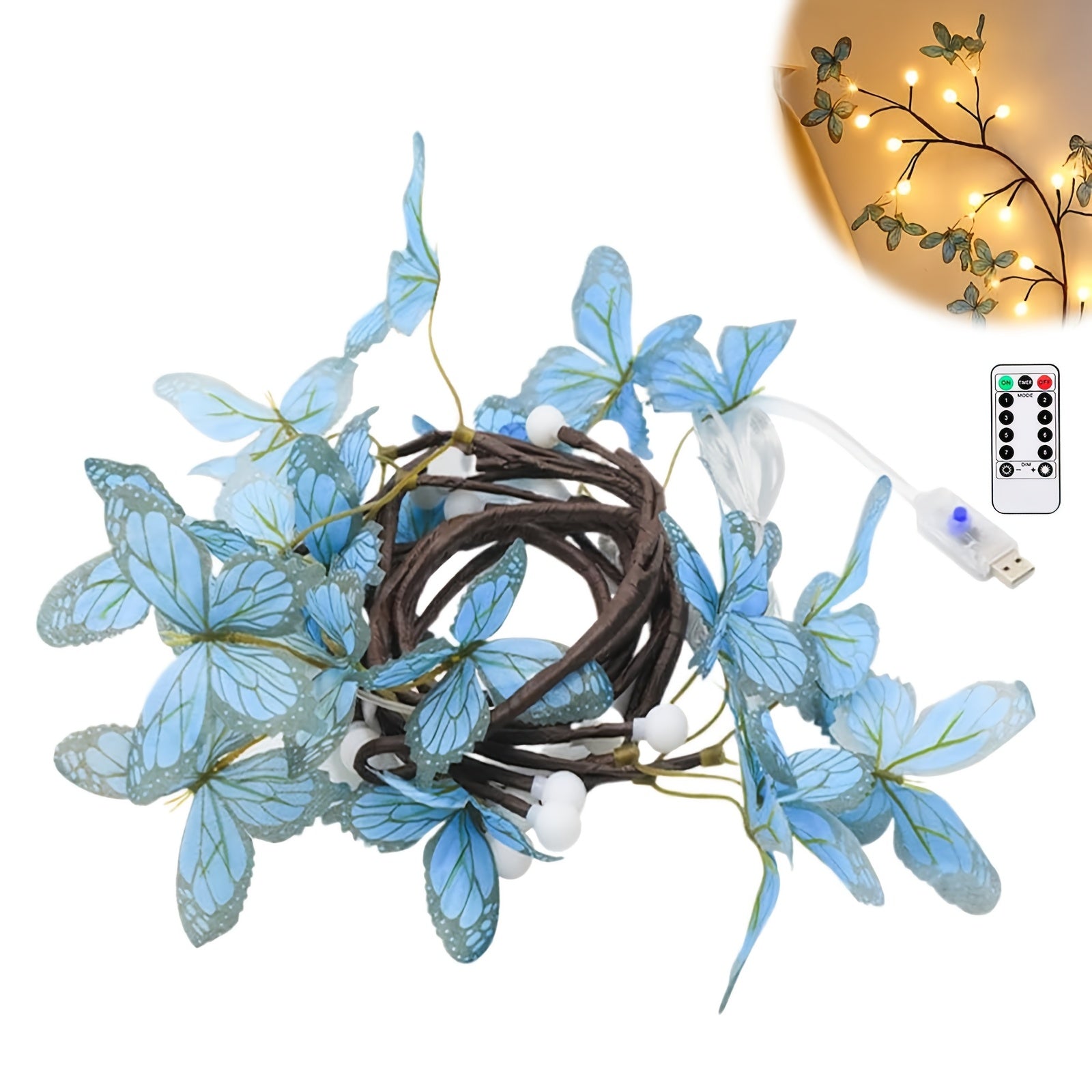 48\u002F72LED Butterfly Tree Vine Lamp, Usb Tree Branch Lamp With Butterfly 8Modes Willow Vine Tree Holiday Light Strip Diy Atmosphere Night Light Wall Decoration