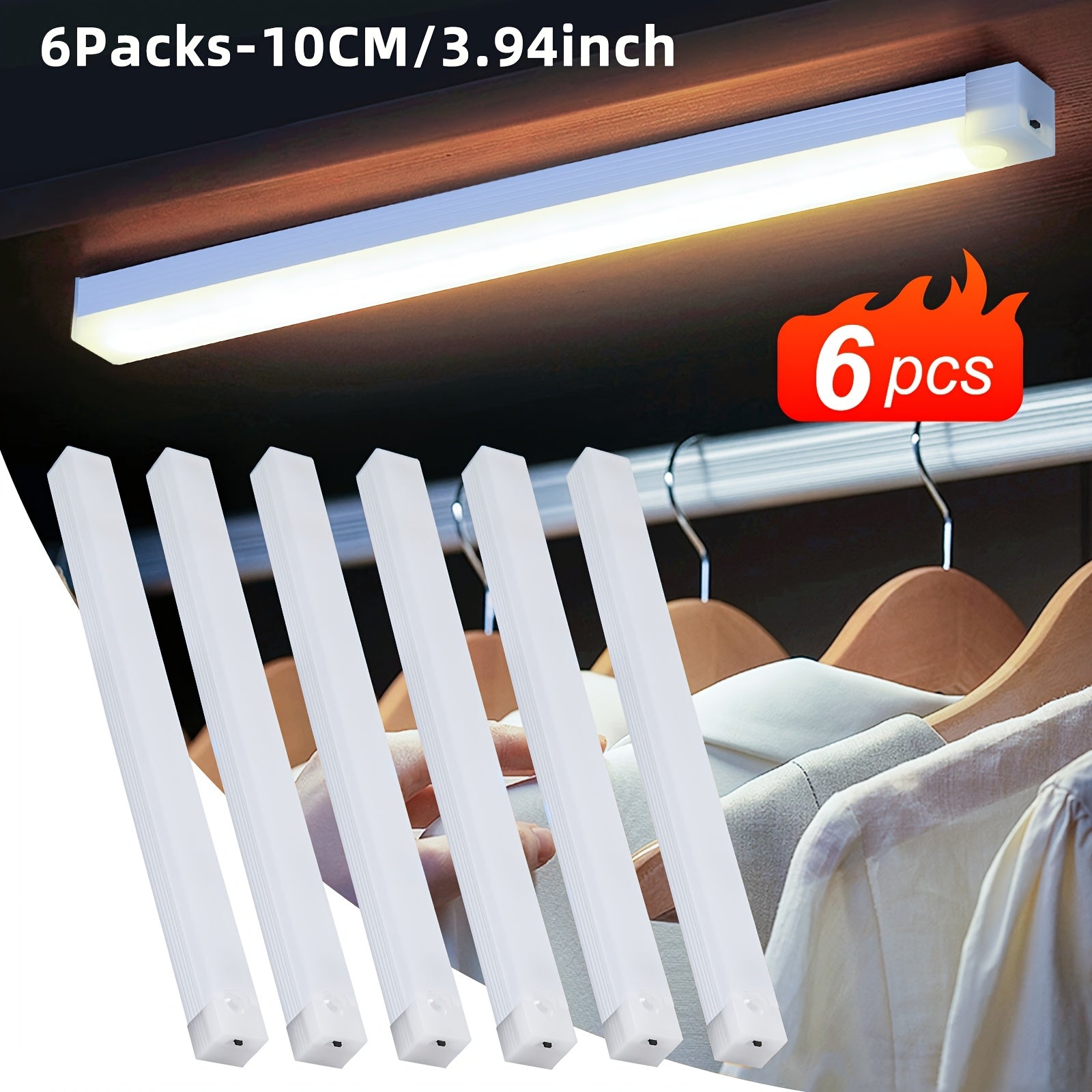 6\u002F2pcs LED Motion Sensor Light Wireless USB Rechargeable Night Lamp Room Motion Detector Light Magnetic Dimmable Under Cabinet Lamp for Kitchen, Bedroom Wardrobe Sink Cupboard Stairs Workspace