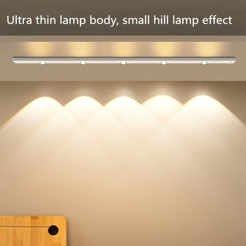 1pc Intelligent Human Body Sensing Light, Sports Sensing Light, Strip Light with Small Night Light, USB Rechargeable And Dimmable Three Color LED Light, Wireless Kitchen Wardrobe, Cabinet, Shoe Cabinet, Bedroom, Small Hill Light