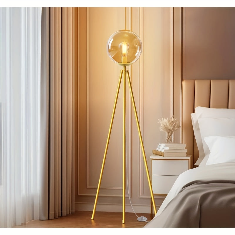 65-inch Modern Glass-shaded Tripod Floor Lamp, A Golden Standing LED Bulb Lamp for The Living Room, Featuring A Stable Tripod Base And Flexible Light Control, Suitable for Living Rooms, Bedrooms, Studies, And Offices.