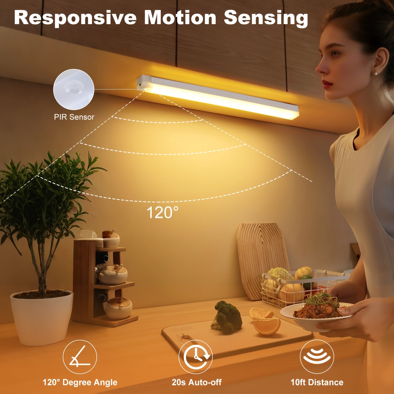6\u002F2pcs LED Motion Sensor Light Wireless USB Rechargeable Night Lamp Room Motion Detector Light Magnetic Dimmable Under Cabinet Lamp for Kitchen, Bedroom Wardrobe Sink Cupboard Stairs Workspace