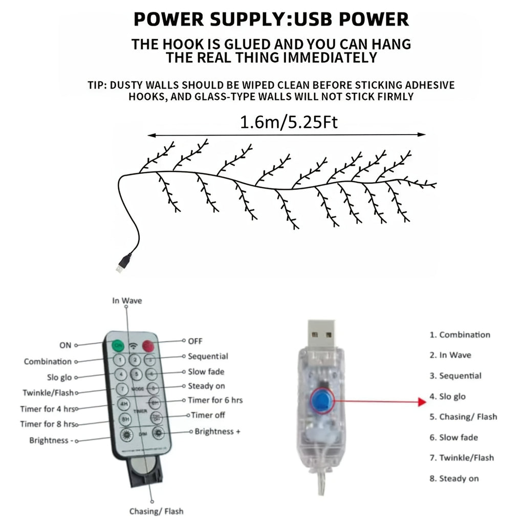 48\u002F72LED Butterfly Tree Vine Lamp, Usb Tree Branch Lamp With Butterfly 8Modes Willow Vine Tree Holiday Light Strip Diy Atmosphere Night Light Wall Decoration