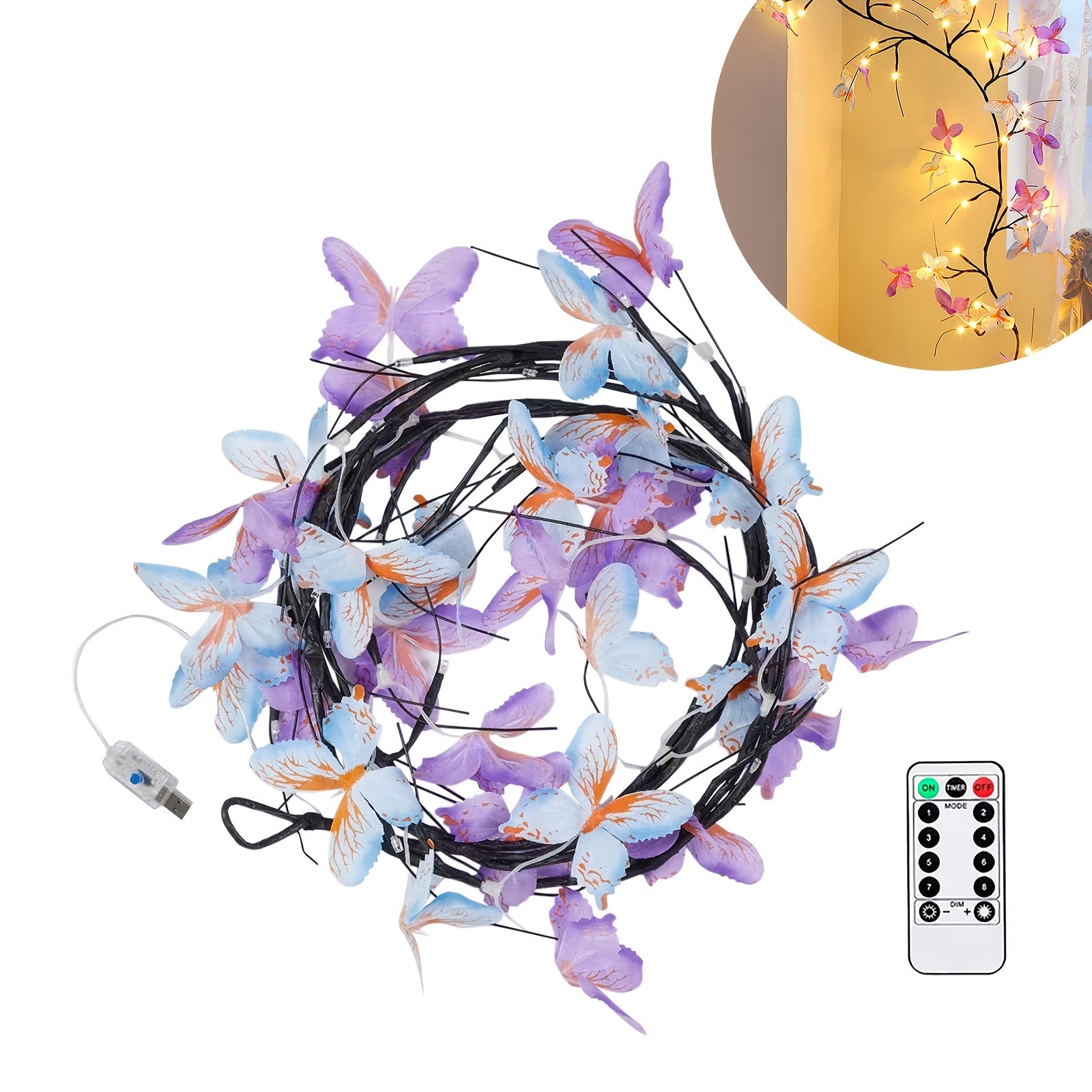 48\u002F72LED Butterfly Tree Vine Lamp, Usb Tree Branch Lamp With Butterfly 8Modes Willow Vine Tree Holiday Light Strip Diy Atmosphere Night Light Wall Decoration