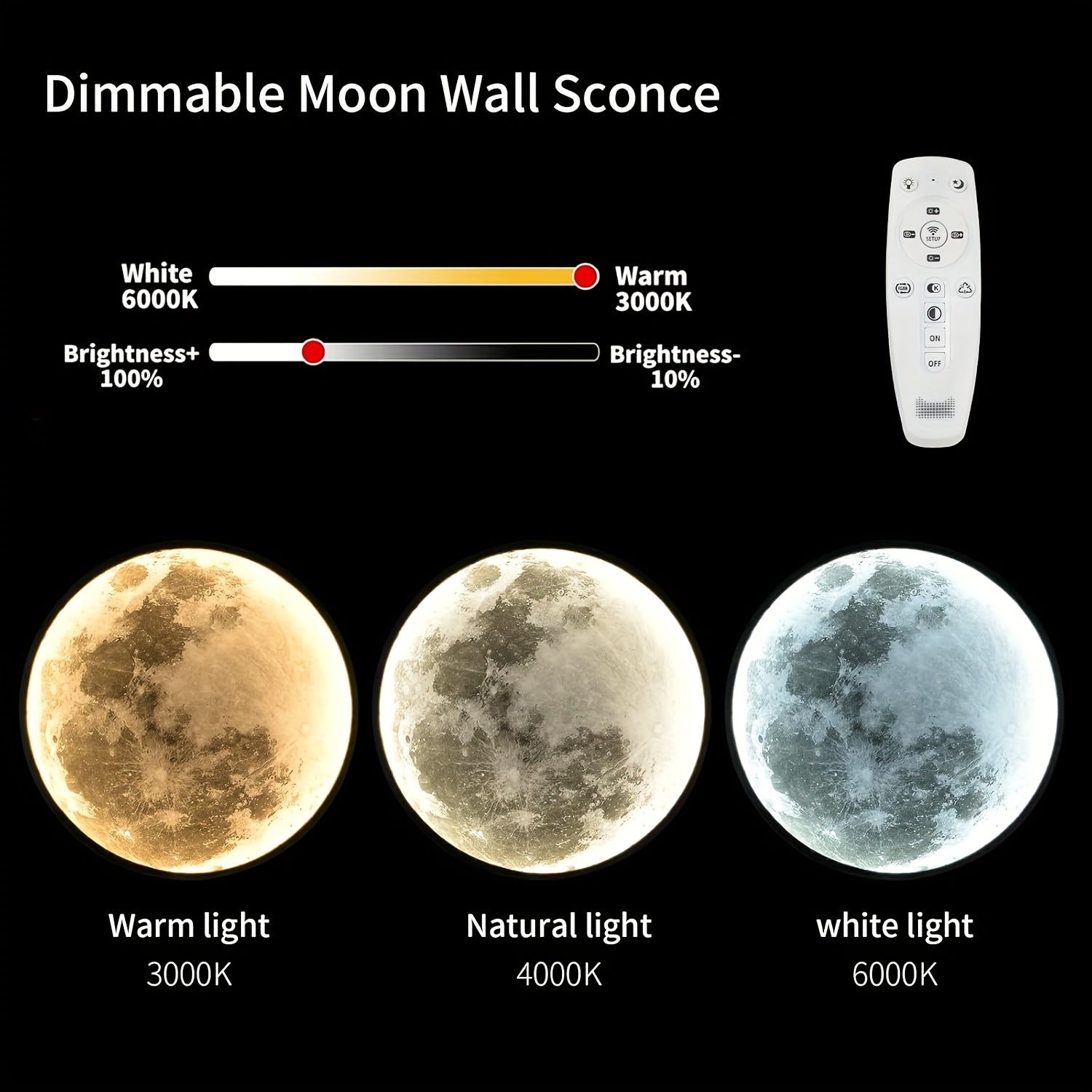 Large Moon Wall Sconce Plug In Modern LED Dimmable Wall Light With Remote Control 23.6 Inch 31W Black Wall Lamp Indoor Wall Mounted Lighting Ceiling Light For Living Room Bedroom