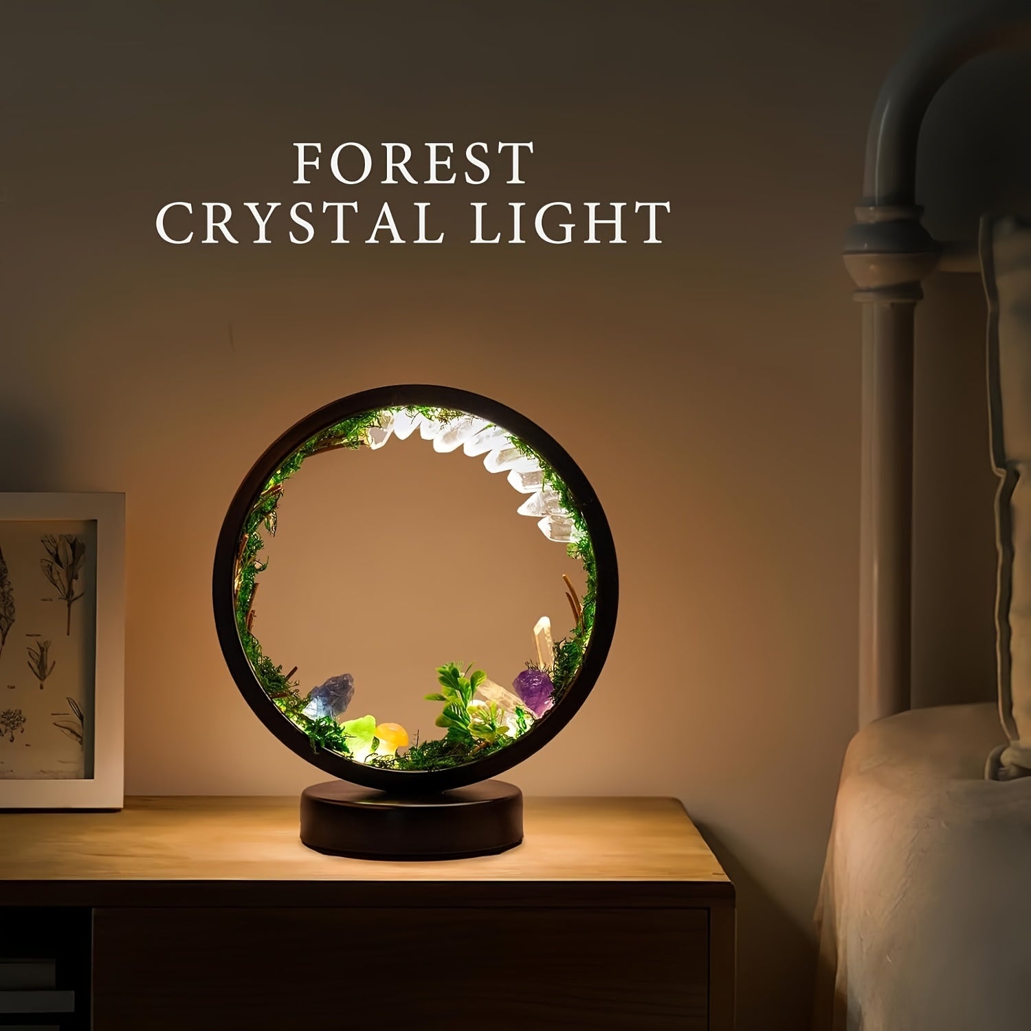Enchanting Bohemian Crystal Mushroom Night Light - USB-Powered, Adjustable Brightness Table Lamp with Polished Natural Stones & Artificial Greenery - Ideal for Bedroom & Living Room Ambiance - Great Valentine's Day or Birthday Gift, Mushroom Decor