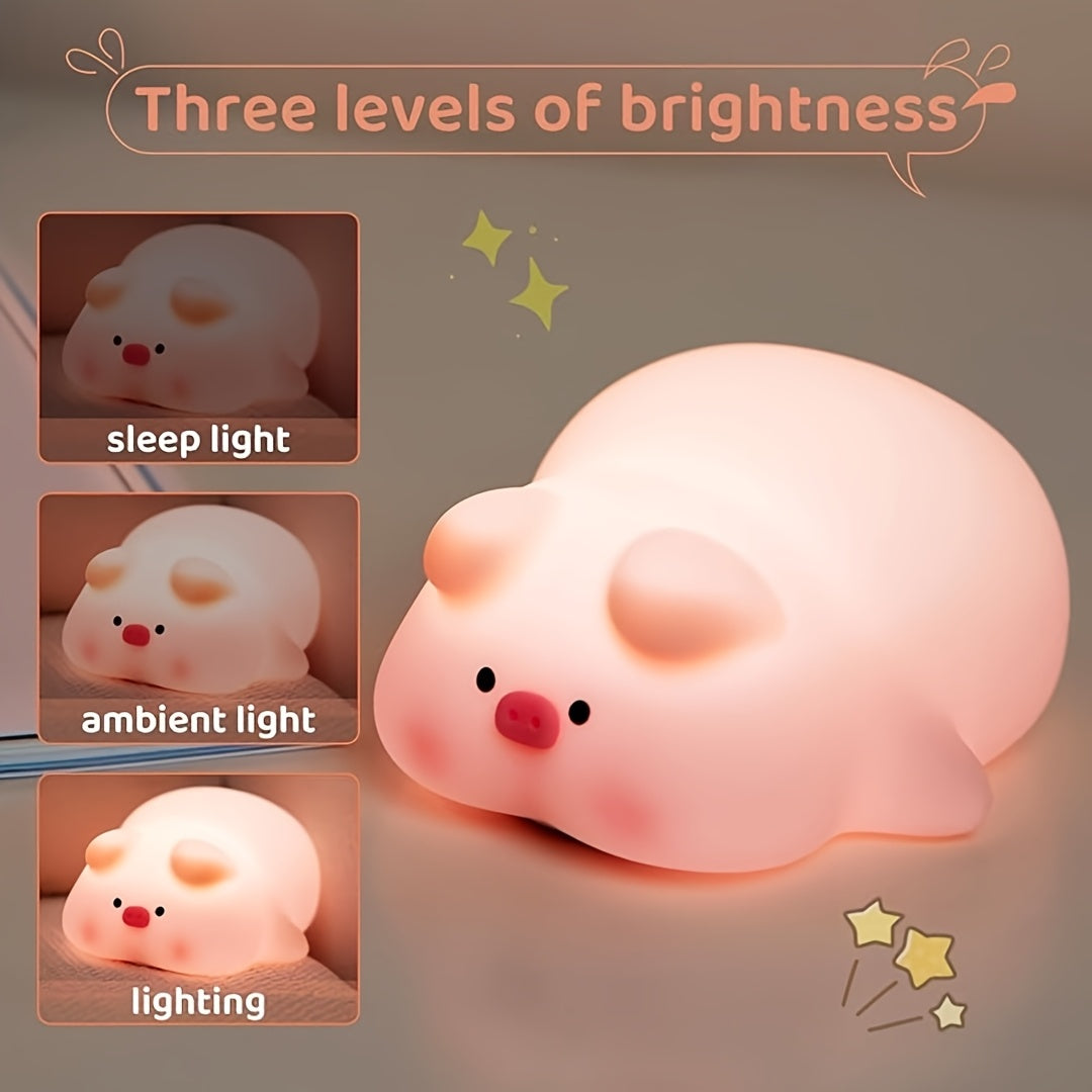 Cute Pig Night Light with Motion Sensor & USB Rechargeable - Soft Glow Bedside Lamp, Pink & White Artificial Safe Sleep Companion & Adults, Valentine's Day Gift, Bedtime Lighting, Holiday Gift Idea, Playful Design, Decorative Lamp, Highquality Material, D
