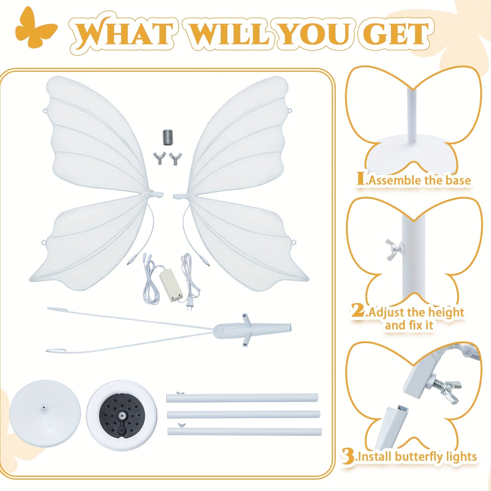 39.3in White Wedding Butterfly LED Floor Lamp Creative Romantic Hanging Wedding Butterfly Christmas Wedding Decoration Props 100cm\u002F39.3in, White