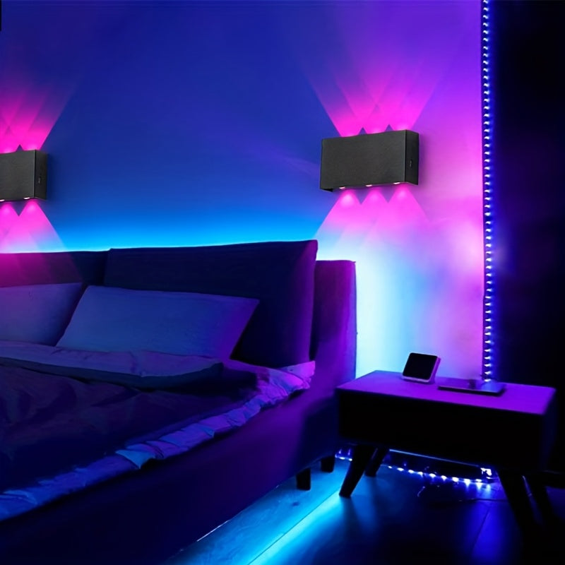 2pcs RGB 7-color Wall Light Battery Powered Degree Bedroom Corridor Living Room Decoration Creative Seven Color Gradient Dimming Night Light