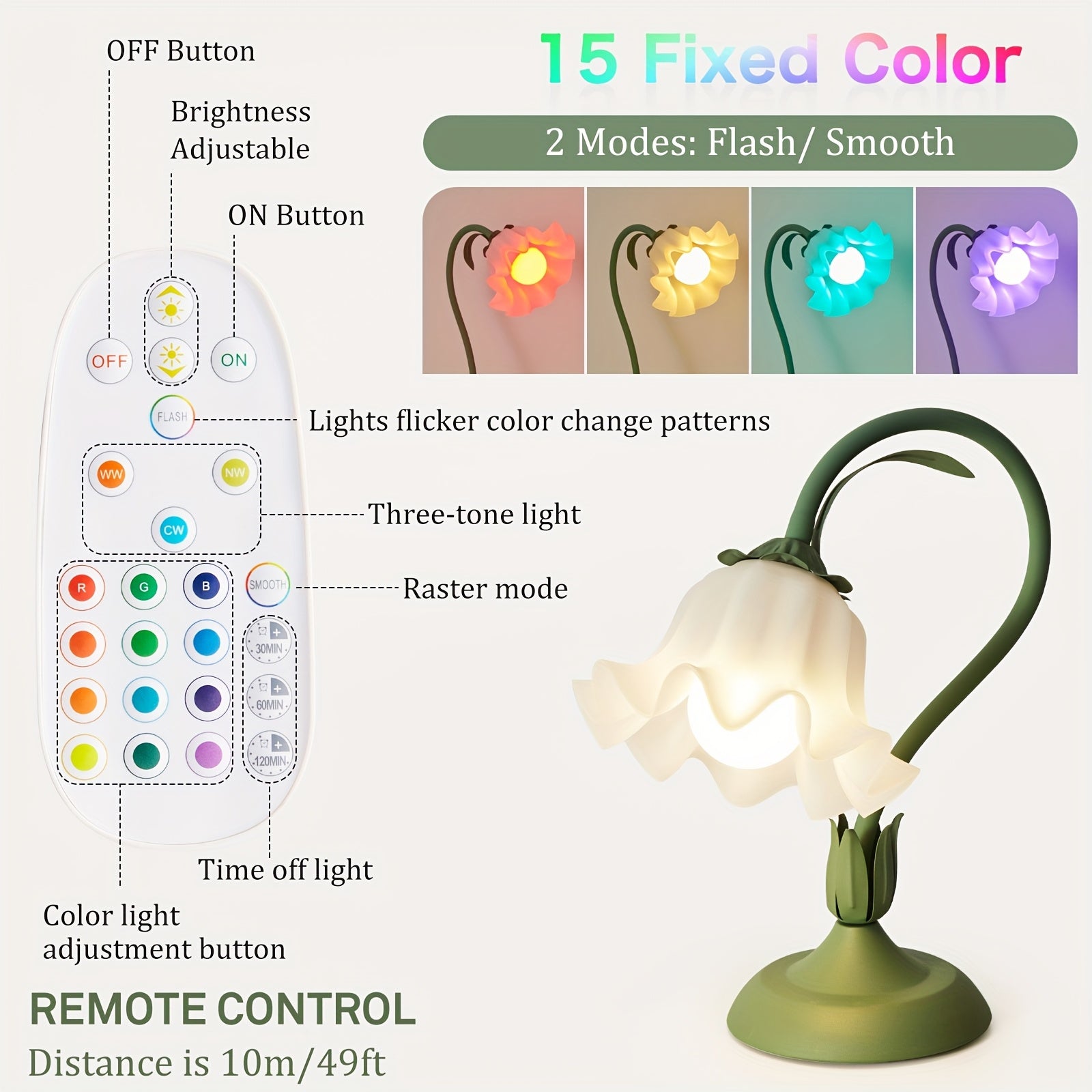 Flower Shape RGB Table Lamp Remote Control, Rechargeable, Adjustable Design For Bedroom, Living Room, Desk, Mood Lighting