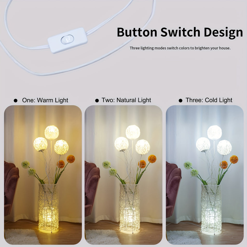 Modern Pastoral LED Floor Lamp: Decorative Hand-Woven Rattan Flower Night Light - Creative Standing Smart Lamp for Reading Living Room Bedroom Tea Room Club