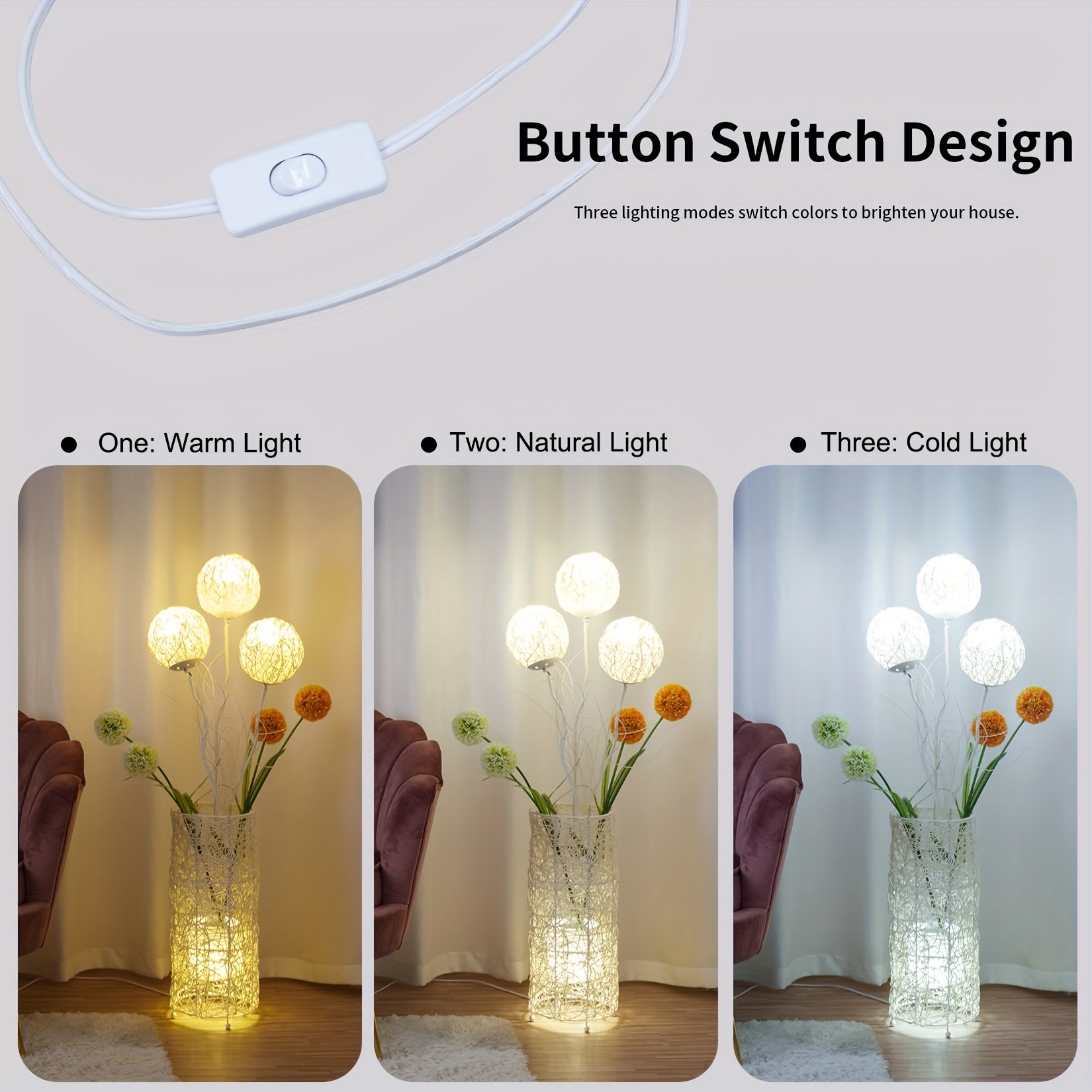 Modern Pastoral LED Floor Lamp: Decorative Hand-Woven Rattan Flower Night Light - Creative Standing Smart Lamp for Reading Living Room Bedroom Tea Room Club