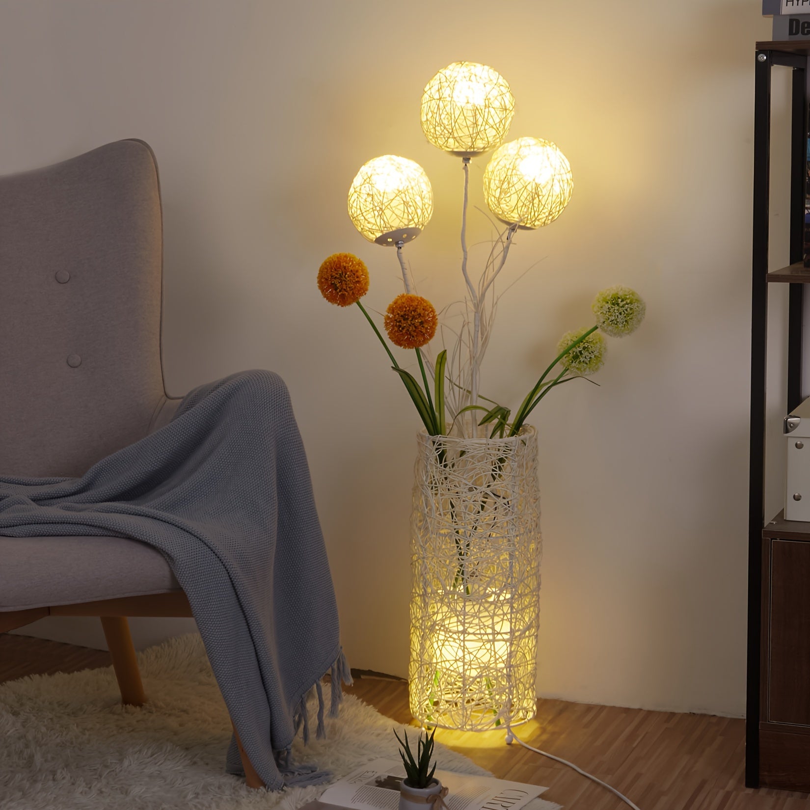 Modern Pastoral LED Floor Lamp: Decorative Hand-Woven Rattan Flower Night Light - Creative Standing Smart Lamp for Reading Living Room Bedroom Tea Room Club